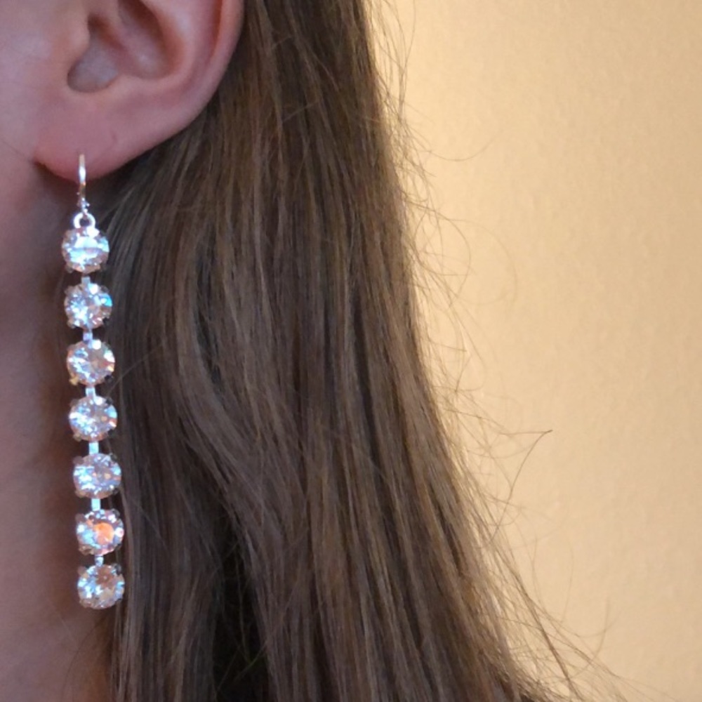 Stunning Silver Crystal Drop Statement Earrings - Picture 7 of 15